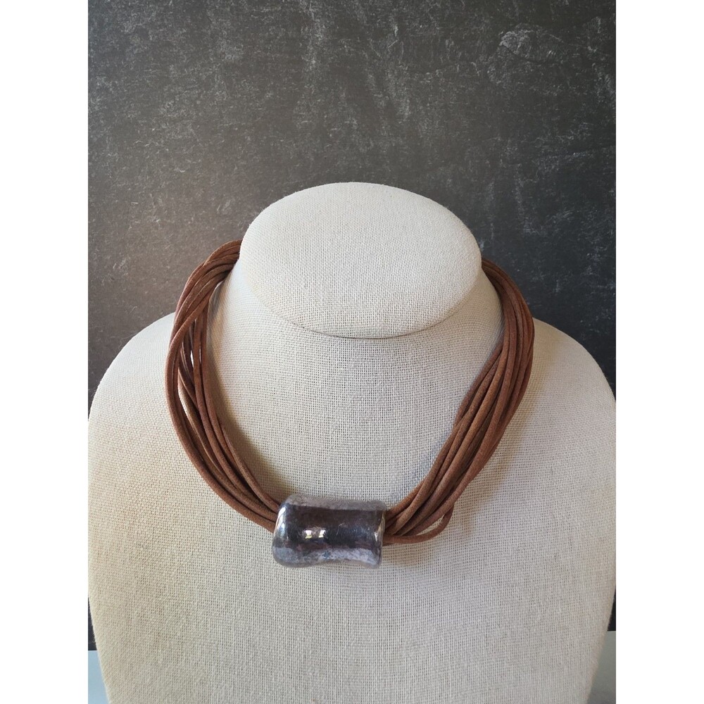 Artisan Sterling Silver Electroform Tube Pendant Multistrand Necklace Vintage